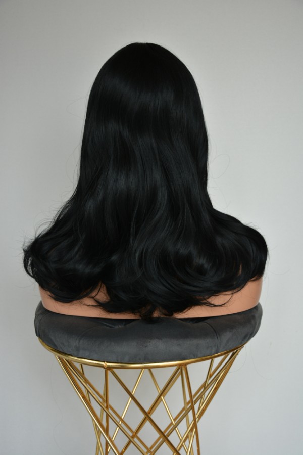 Omuzda Siyah Fiber Sentetik  Perçemli Peruk